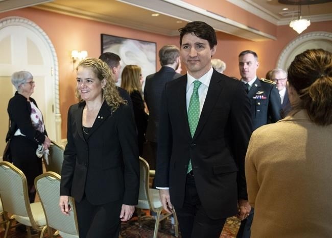Prime Minister Justin Trudeau and with Gov. Gen. Julie Payette leave following a cabinet shuffle at Rideau Hall in Ottawa on Friday, March 1, 2019. Trudeau is to meet with Payette at Rideau Hall today to confirm that he intends to form government. 