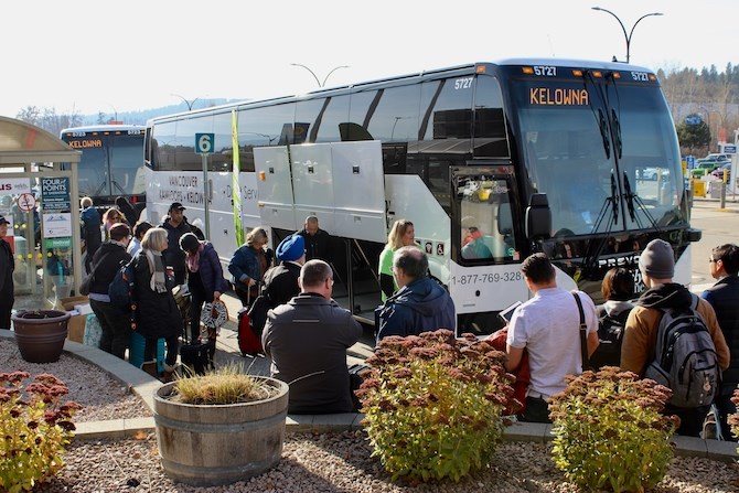 Ebus marked one year of service in the B.C. Interior by handing out goodies to passengers at the Kelowna airport, Friday, Nov. 1, 2019.