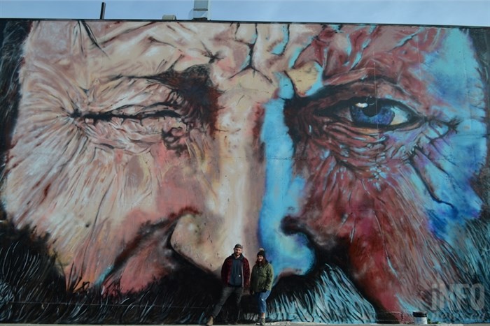 Abney and Kuchta in front of their newest mural.