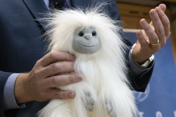 James Swartz, director of World Against Toys Causing Harm, talks about the dangers of a yeti teddy bear during a news conference unveiling the organization's list of worst toys for the holidays, Tuesday, Nov. 19, 2019, in Boston. 