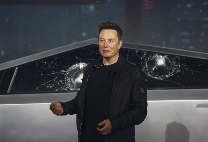 Tesla CEO Elon Musk introduces the Cybertruck at Tesla's design studio on Thursday, Nov. 21, 2019, in Hawthorne, Calif.