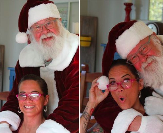 Michelle Prystay was at Penticton Santa Gary Haupt's residence last week when they playfully took a few photos with Haupt in his Santa gear. The photos came to the attention of Cherry Lane Shopping Centre management, who later fired Haupt.