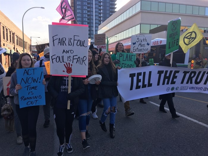 Extinction Rebellion protesters in downtown Kelowna turned some heads, Friday, Nov. 29, 2019.