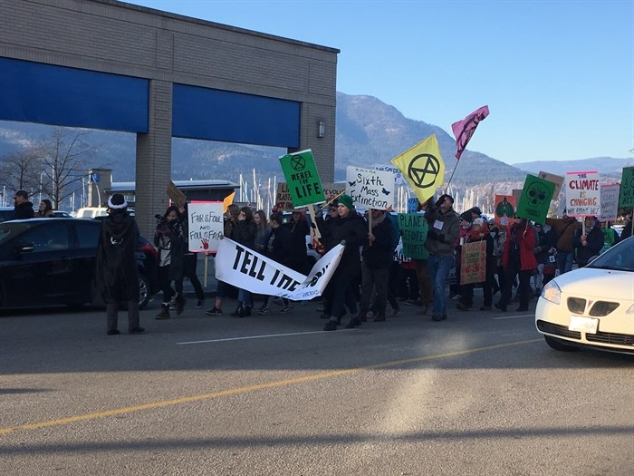 Climate protesters slowed traffic in downtown Kelowna, Friday, Nov. 29, 2019. 