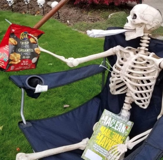 Mr. Bones sits outside from October until the spring and celebrates nearly anything he can, including the day marijuana was legalized.