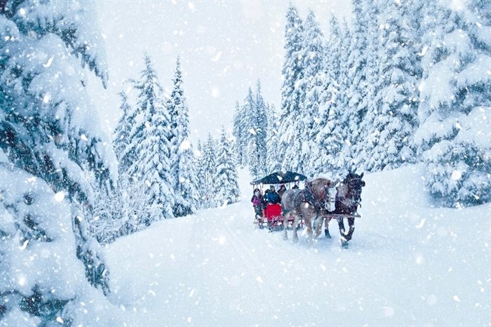Horse drawn sleigh rides are offered from the village to a cabin in the woods for hot chocolate or dinner!