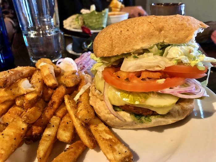 Delicious vegan and gluten free dining choices are available everywhere at SilverStar like this vegan cheeseburger at the Red Antler.