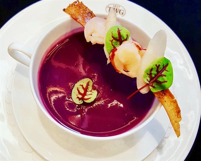Ube mania! Chef Cliff Hohl of Culinary Artisans was ahead of trend with this gorgeous soup creation in 2017.