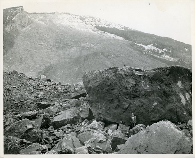 The Hope Slide, taken in 1965 from near the present day viewpoint off Highway 3.