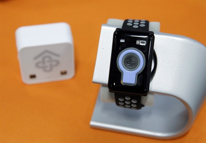 The CarePredict Tempo Series 3 appears on display at the CarePredict booth during CES Unveiled before CES International, Sunday, Jan. 5, 2020, in Las Vegas. The wearable device for seniors detects changes in the senior's activity and can alert caregivers and family via an app.