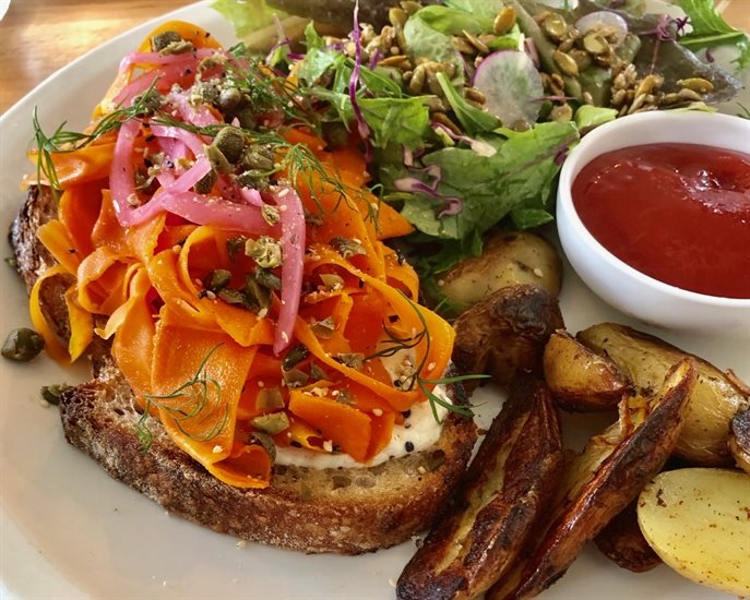 Frankie We Salute You offers an incredible menu of vegetarian dishes like this smoked carrots on toast.