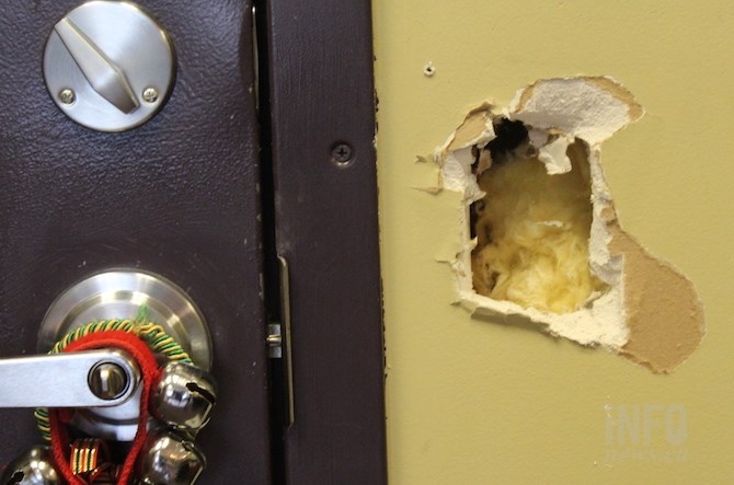 Thieves cut a hole through the drywall at Inspire Esthetics Salon and unlocked the door to gain access into the salon.