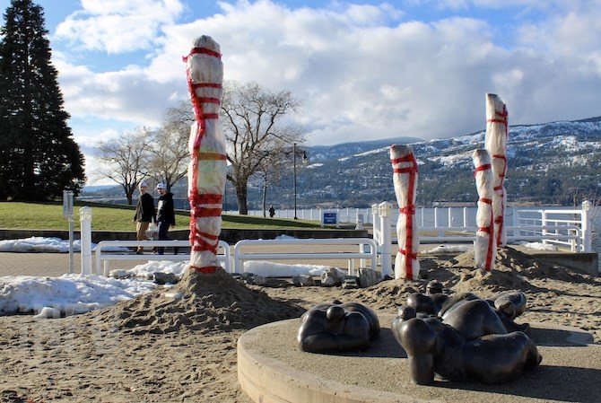 While the City of Kelowna's palm trees are all bundled up against the cold.