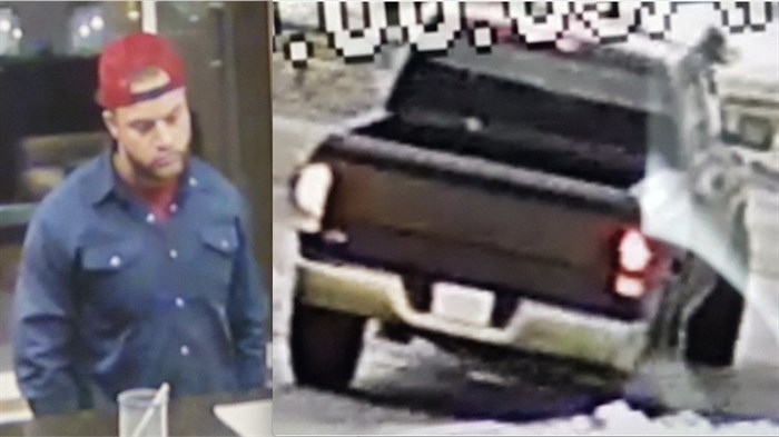 RCMP are looking for this suspect and suspect vehicle following a suspicious fire at the Travelodge motel on Rogers Way in Kamloops, Thursday, Jan. 30, 2020.