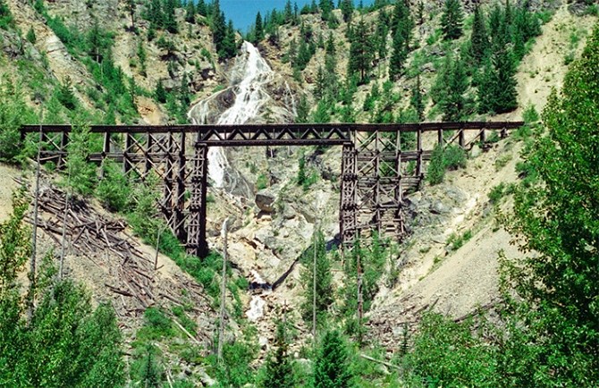 The Falls Creek trestle on the Kettle Valley Railway through the Coquihalla Canyon.