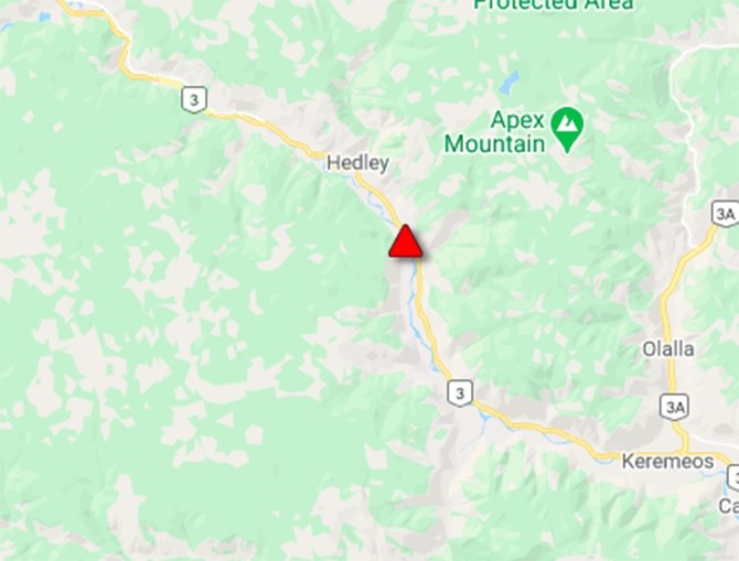 Drive BC is reporting Highway 3 closed between Keremeos and Hedley this morning.
