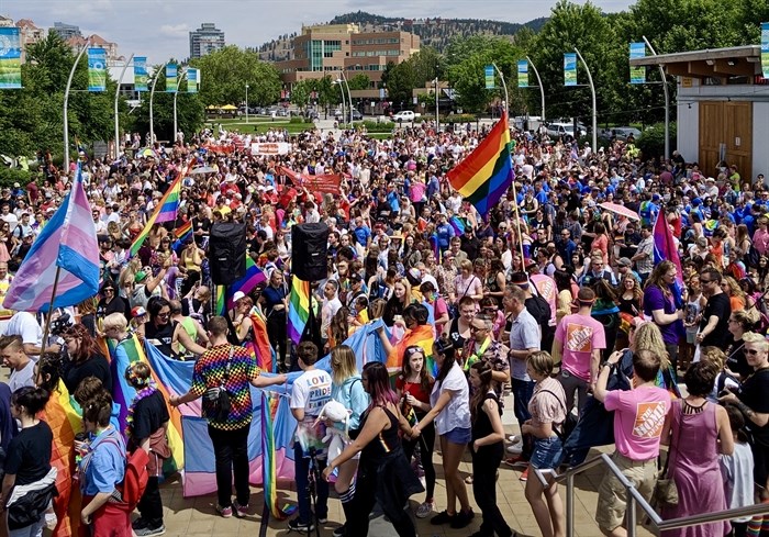 Over 12,000 people took part in the Pride March in downtown Kelowna in 2019.