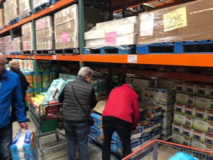 Residents stock up on toilet paper at Kelowna's Costco, March 6.