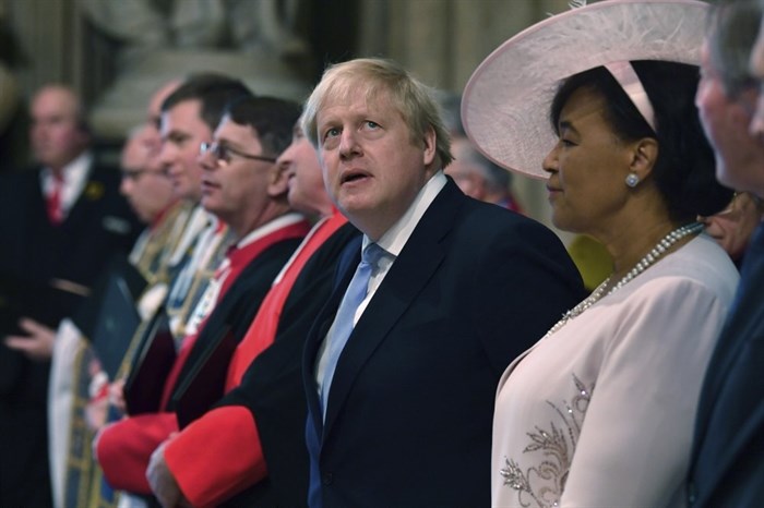 Britain's Prime Minister Boris Johnson attends the annual Commonwealth Service at Westminster Abbey in London Monday March 9, 2020. Britain's Queen Elizabeth II and other members of the royal family along with various government leaders and guests are attending the annual Commonwealth Day service, the largest annual inter-faith gathering in the United Kingdom.