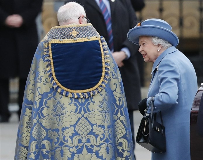 Britain's Queen Elizabeth II arrives to attend the annual Commonwealth Day service at Westminster Abbey in London, Monday, March 9, 2020. The annual service organised by the Royal Commonwealth Society, is the largest annual inter-faith gathering in the United Kingdom. 