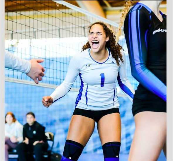 Kelowna Secondary School's Anya Pemberton, seen here during a volleyball game, trains at Canadian Sports School and has verbally committed to Arizona State University for beach volleyball in 2021. 