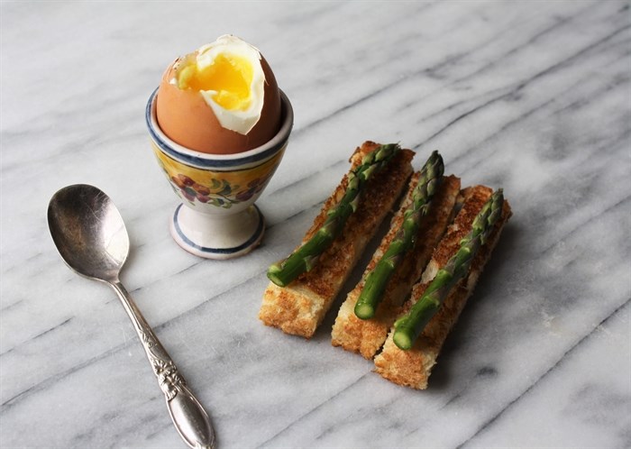 The perfect spring breakfast, lunch or dinner is soft boiled eggs with perfect local asparagus soldiers.