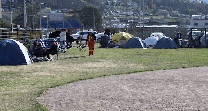 Sometimes more than 50 people are camped out at Recreation Park in Kelowna, many in tents provided by B.C. Housing.