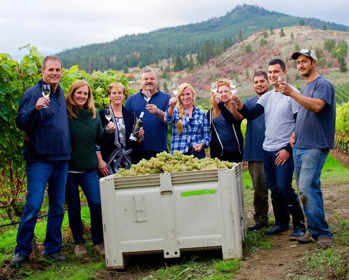 The owners and crew at Intrigue Wines taken last year at harvest for The B.C. Wine Lover