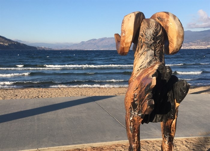 Penticton RCMP are searching for a stolen wooden ram's head sculpture.