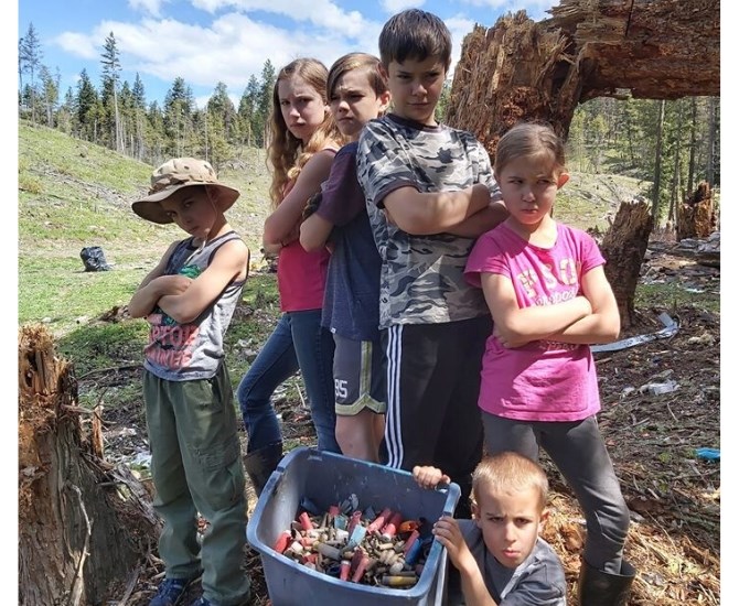 Volunteers with the Okanagan Forest Task Force, pictured in this submitted photo, collected over 50 lbs. of expended brass shell casings and shotgun shell casings, Saturday, May 9, 2020.
