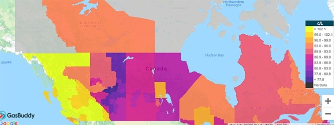 The Princeton area is paying some of the highest prices in the country for a litre of fuel this week, according to this GasBuddy heat map.