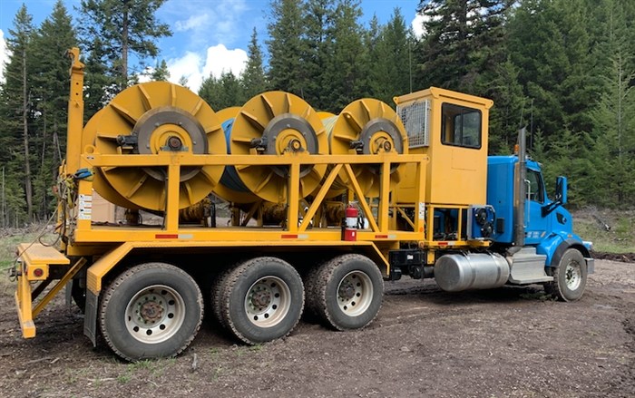 A picture provided to police of the blue and yellow 2018 Peterbuilt tractor rope truck prior to the blaze.