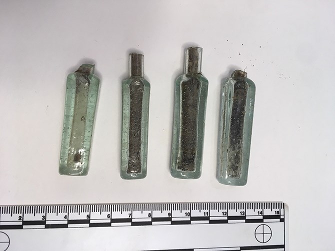 Intact Chinese medicine bottles found at the Barkerville site.