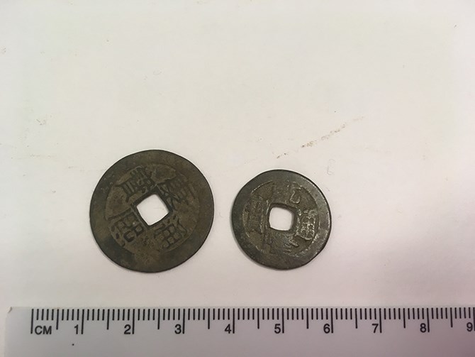 Chinese coins unearthed in Barkerville.