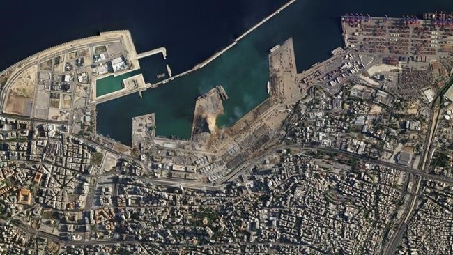 This satellite image taken on Wednesday Aug. 5, 2020 shows the port of Beirut and the surrounding area in Lebanon following a massive explosion on Tuesday.