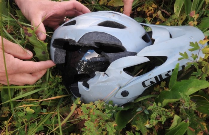 The investigators found the bike and helmet belonging to the victim and noticed puncture wounds in the helmet.