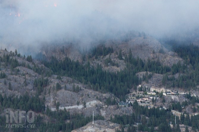 The Mount Christie wildfire began creeping down a gully towards the Heritage HIlls subdivision south of Penticton yesterday, Aug. 18, 2020.
