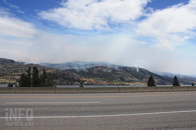 This is a view of the Christie Mountain wildfire today from Highway 97. No need to stop now.