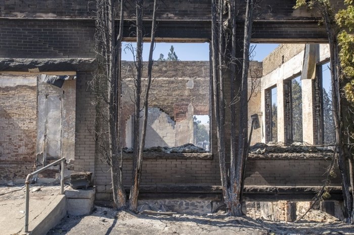 A commercial building that was destroyed by wildfire is shown Tuesday, Sept. 8, 2020, in Malden, Wash. 