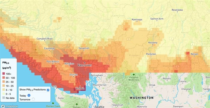 The air quality for today, Sept. 12, according to the BC Asthma Map. 