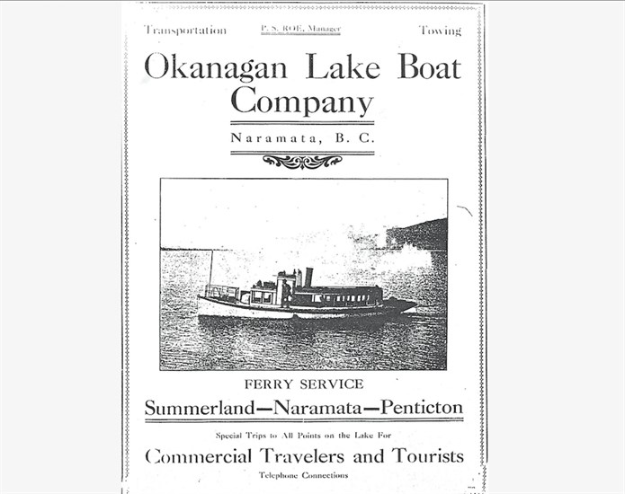 This is a poster from 1897 of a ferry that ran between Naramata, Penticton and Summerland.