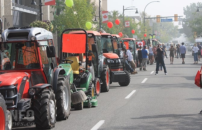 Tractors lined the 100 block of Penticton's Main Street this afternoon.
