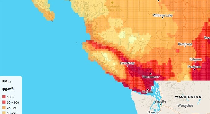 Predicted smoke levels for Wednesday, Sept. 16, 2020 in southern B.C.