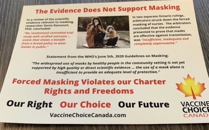 This is a photo of the leaflet handed out to children at Rutland Middle School in Kelowna, Monday, Oct. 5, 2020.