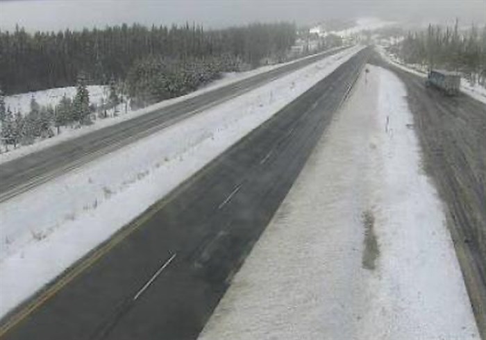 The Drive B.C. webcam view on Highway 97C at Elkhart looking west.