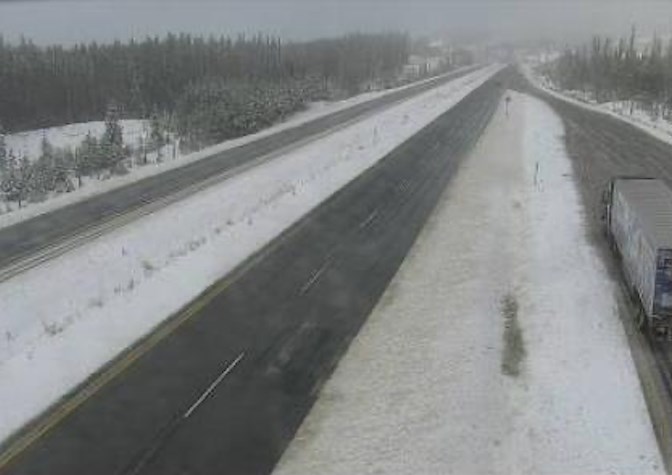 The Drive B.C. webcam view on Highway 97C about 25 kim east of the junction with Highway 5A looking west.