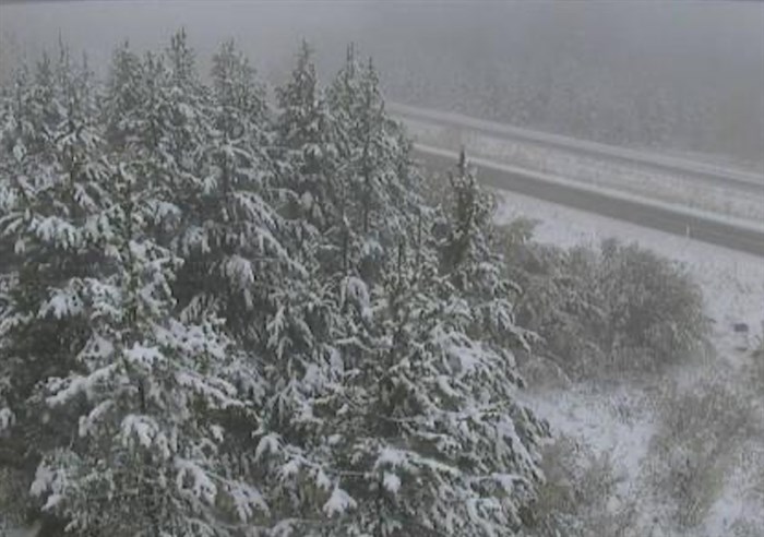 The Drive B.C. webcam view on Highway 97C at Brenda Mine looking west.