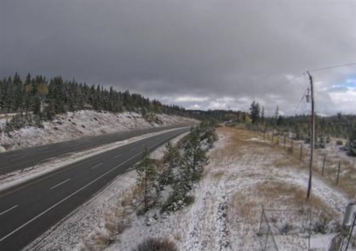 The Drive B.C. webcam view on Highway 5 at Walloper around 30 kilometres south of Kamloops looking north.