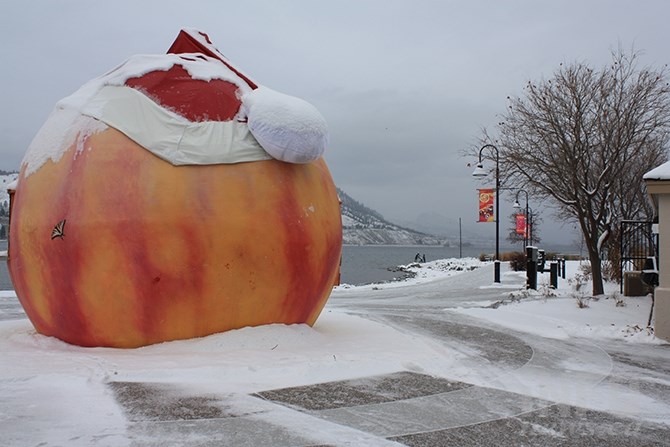 A dressed up Peach concession stand in Penticton adds some colour to a gloomy winter day in the South Okanagan.