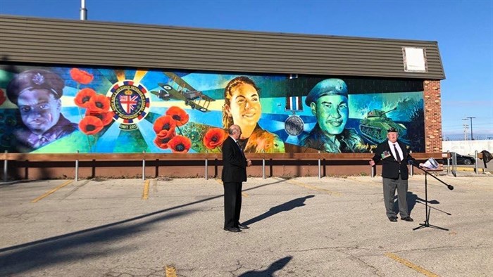 The mural is located in Winnipeg, and features Snowbirds Capt. Jen Casey, Tommy Prince, Lester Brown and Megan Couto.